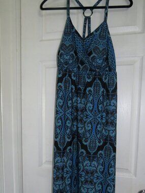NWT $89 INC Peacock Paisley Blue Size XL XLarge Knit Halter Maxi Dress